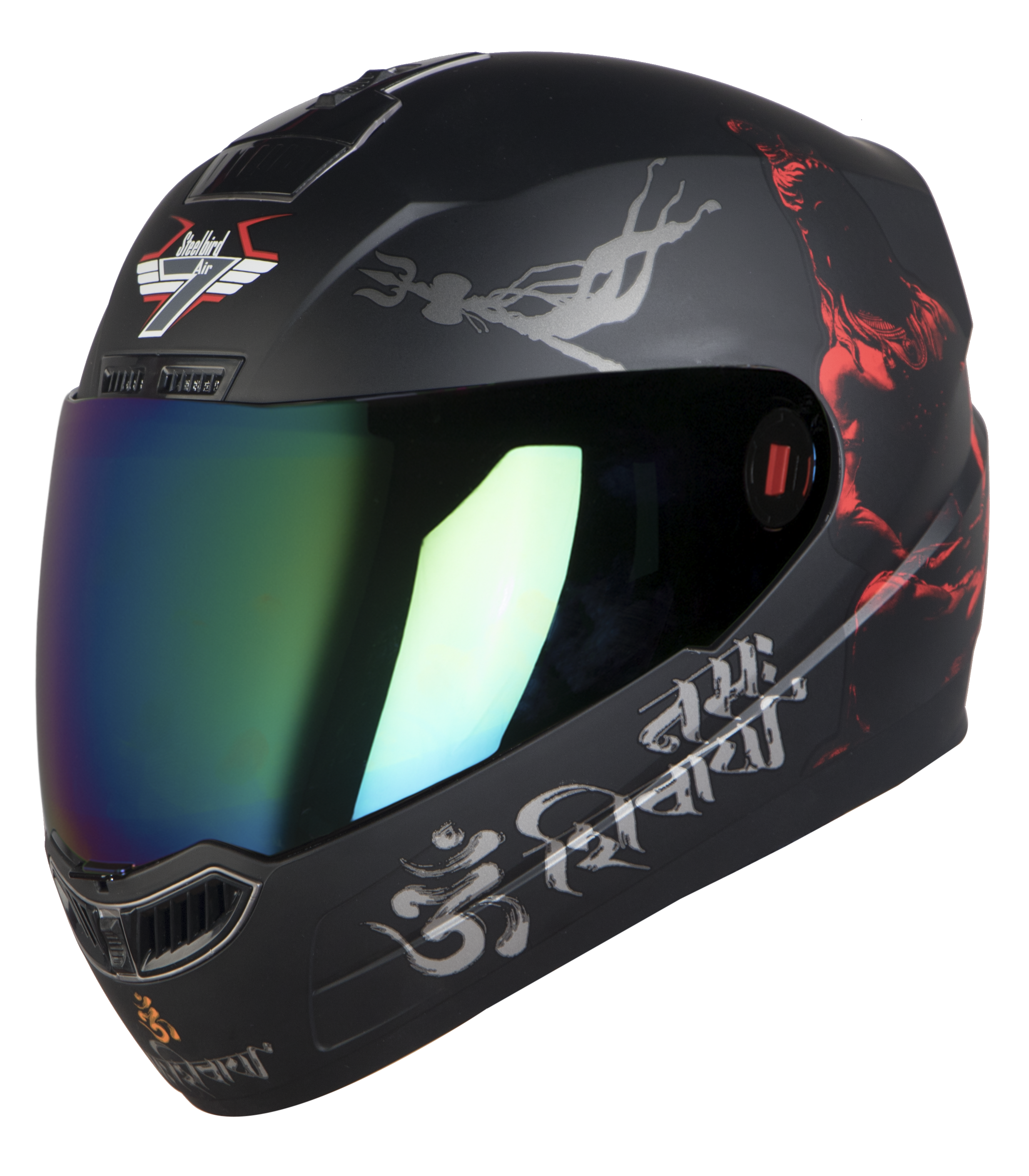 Steelbird SBA-1 Mahadev Full Face ISI Certified Graphic Helmet (Matt Black Red With Chrome Gold Visor)